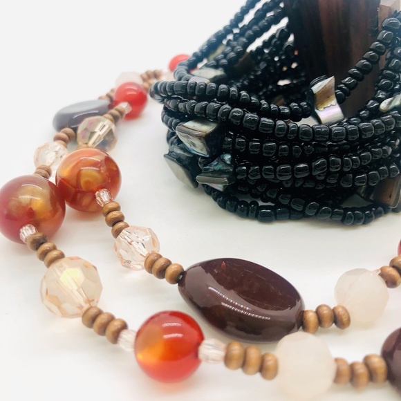 Vintage Glass Bead Necklace & Multi Strand Wood Buckle Bracelet - Picture 8 of 15
